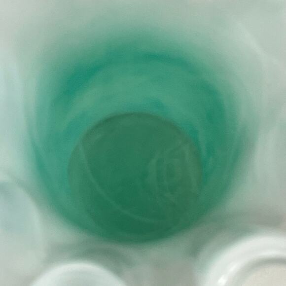 Murano Art Glass Vase Encased Green White Swirl Ruffled Rim 16" Italian Blown - Picture 7 of 16